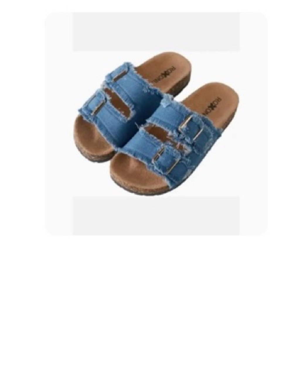 Frayed Denim Double-Buckle Slide Sandals - Blue